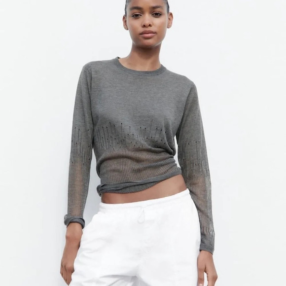 Zara KNIT SWEATER WITH RIPS - Picture 2 of 8